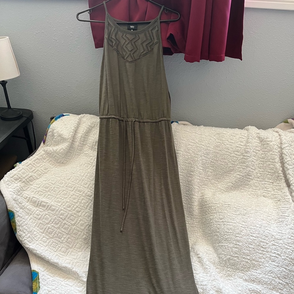 Wesc Olive Green Sleeveless Maxi Dress with Drawstring Waist